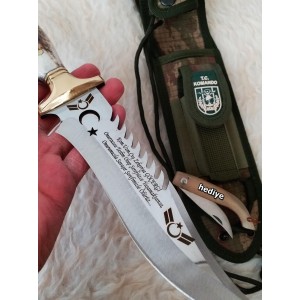 Kurtbaşlı Kurt Figürlü Ayyıldız Komando - Avcı Bıçağı